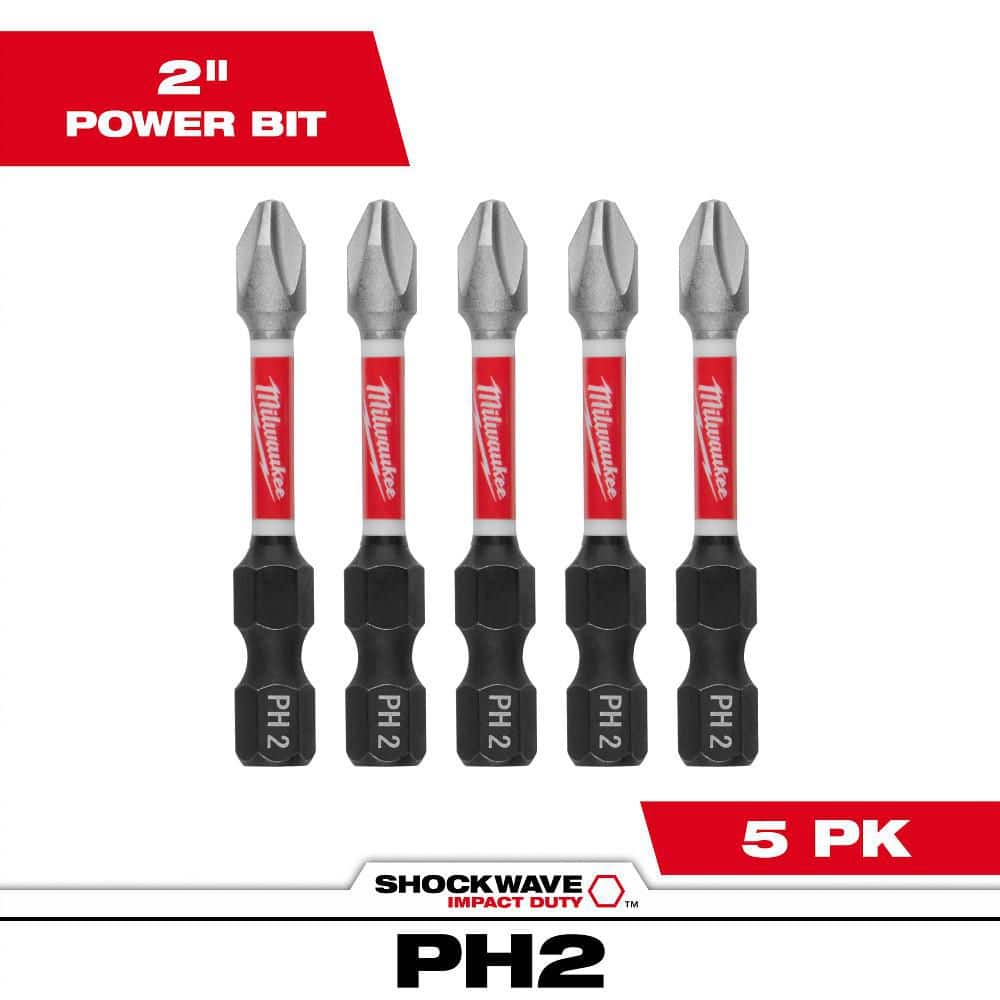 Milwaukee SHOCKWAVE PH2 Phillips 2 in. Impact Duty Steel Power Driver Bits (5-Pack)