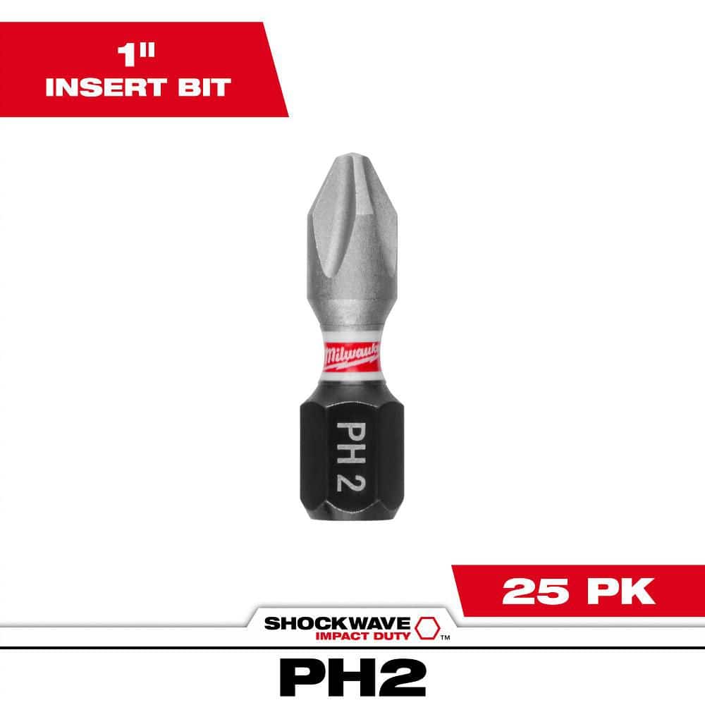 Milwaukee SHOCKWAVE Impact Duty 1 in. PH2 Phillips Alloy Steel Insert Bit Set (25-Pack)