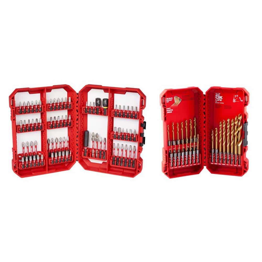Milwaukee SHOCKWAVE Impact Duty Alloy Steel Screwdriver Bit Set + RED HELIX Titanium Drill Bit Set with PACKOUT Case (97-Piece)