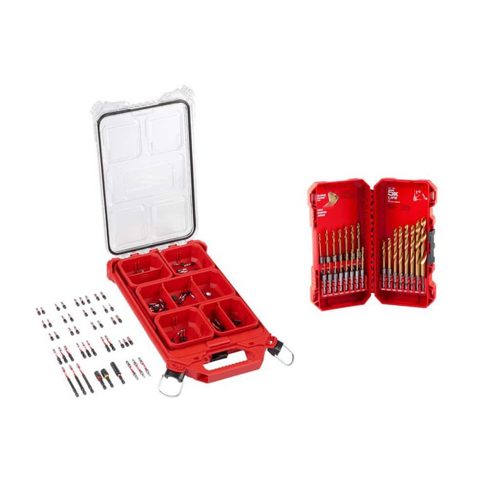 Milwaukee Shockwave Impact Duty Alloy Steel Screw Driver Bit Set with Titanium Drill Bit Set with Packout Case (113-Piece)