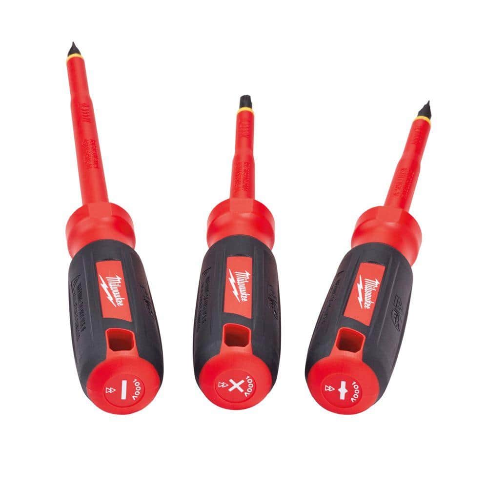 Milwaukee 48-22-2202 1000-Volt Insulated Screwdriver Set, 3-Piece (Slotted 1/4" x 6", Phillips #2 x 4", ECX #1 x 4")