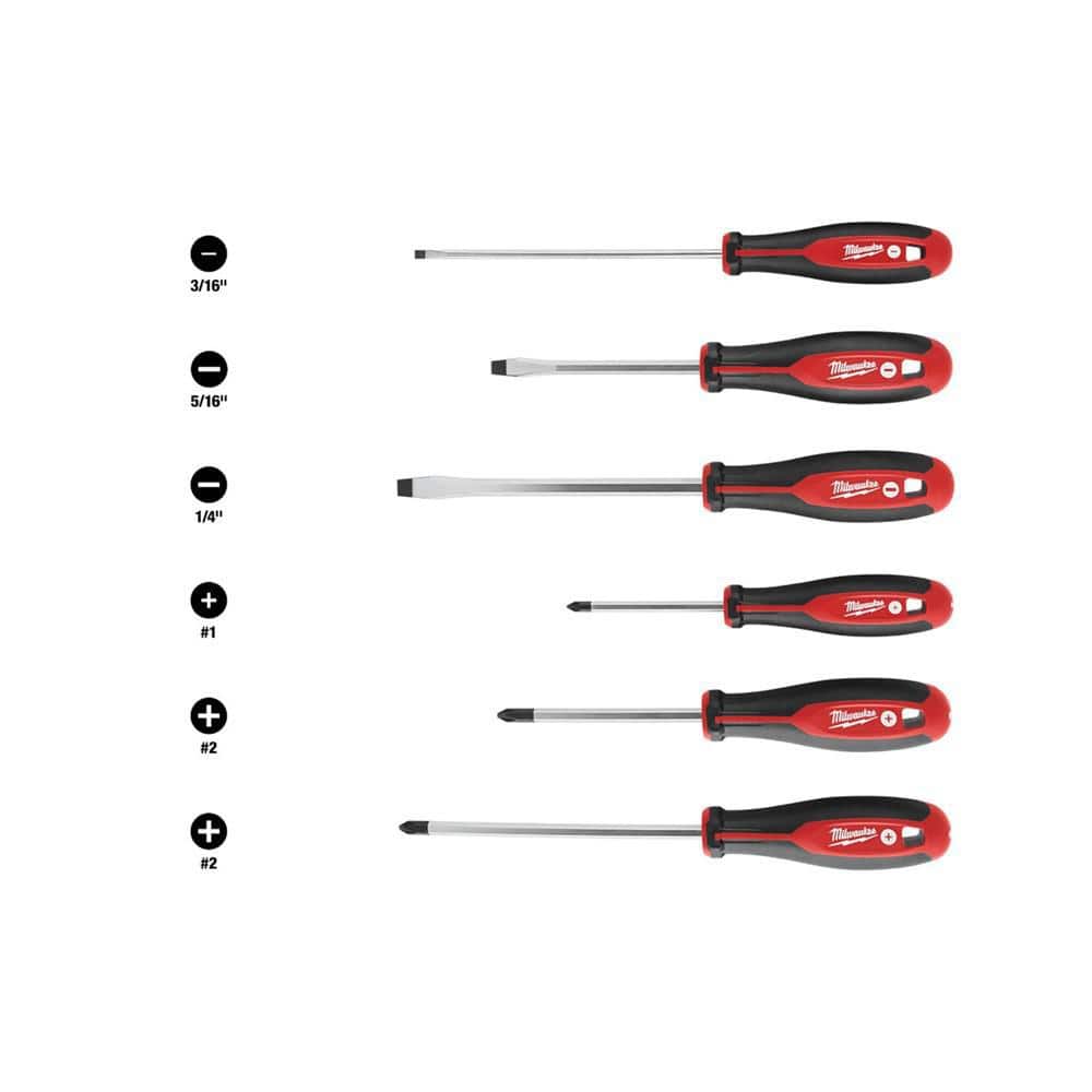 Milwaukee Phillips/Slotted Screwdriver Set with Tri-Lobe Handles, Magnetic Tips — 6-Piece (Model 48-22-2706)