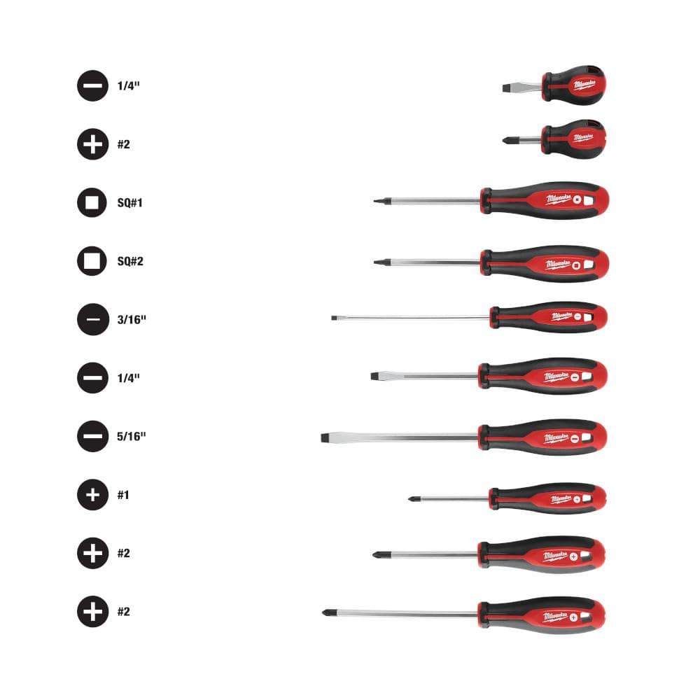 Milwaukee Screwdriver Set with 7.75 in. Combination Electricians 6-in-1 Wire Strippers/Pliers (11-Piece)