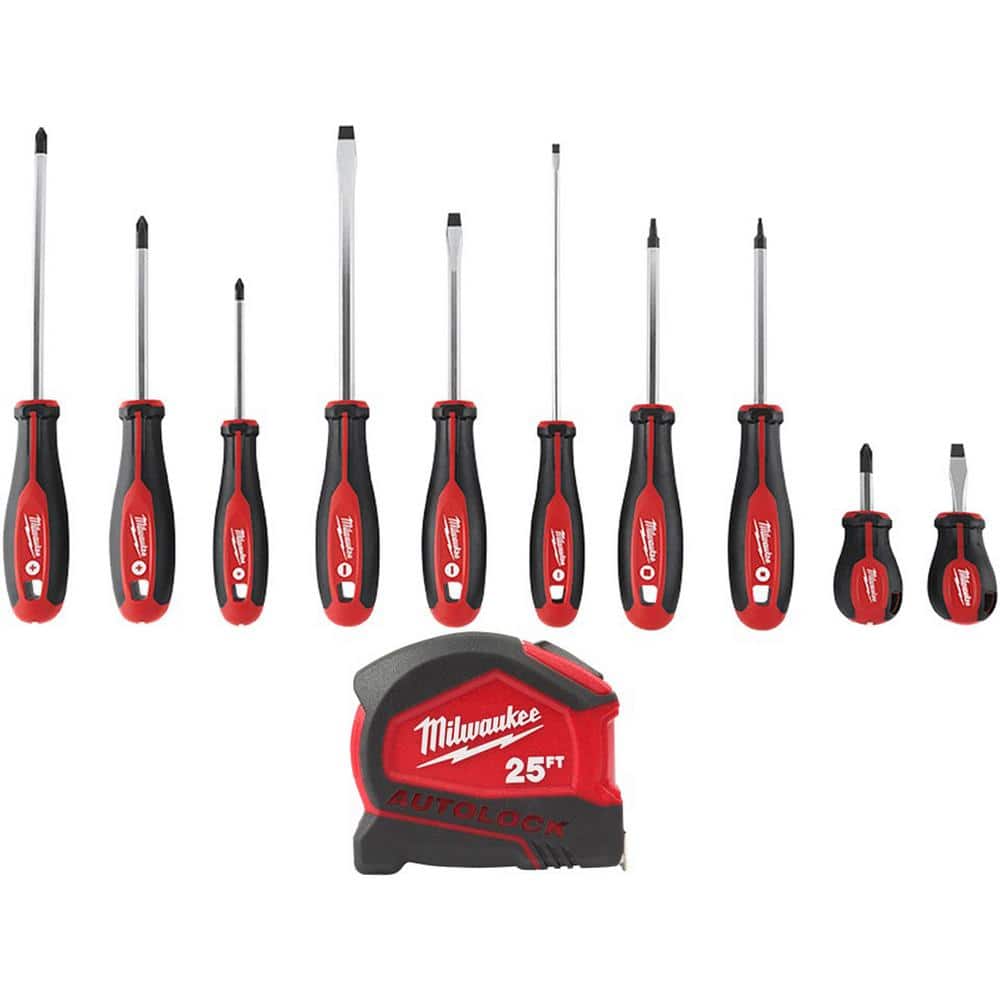 Milwaukee Combination Screwdriver Set with 25 ft. Compact Auto-Lock Tape Measure (11-Piece)