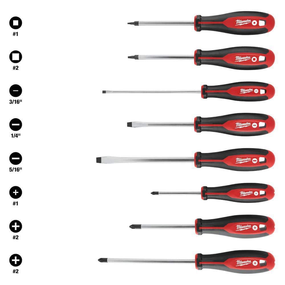 Milwaukee Screwdriver Set with Tri‑Lobe Handles, Magnetic Tips (8‑Piece)