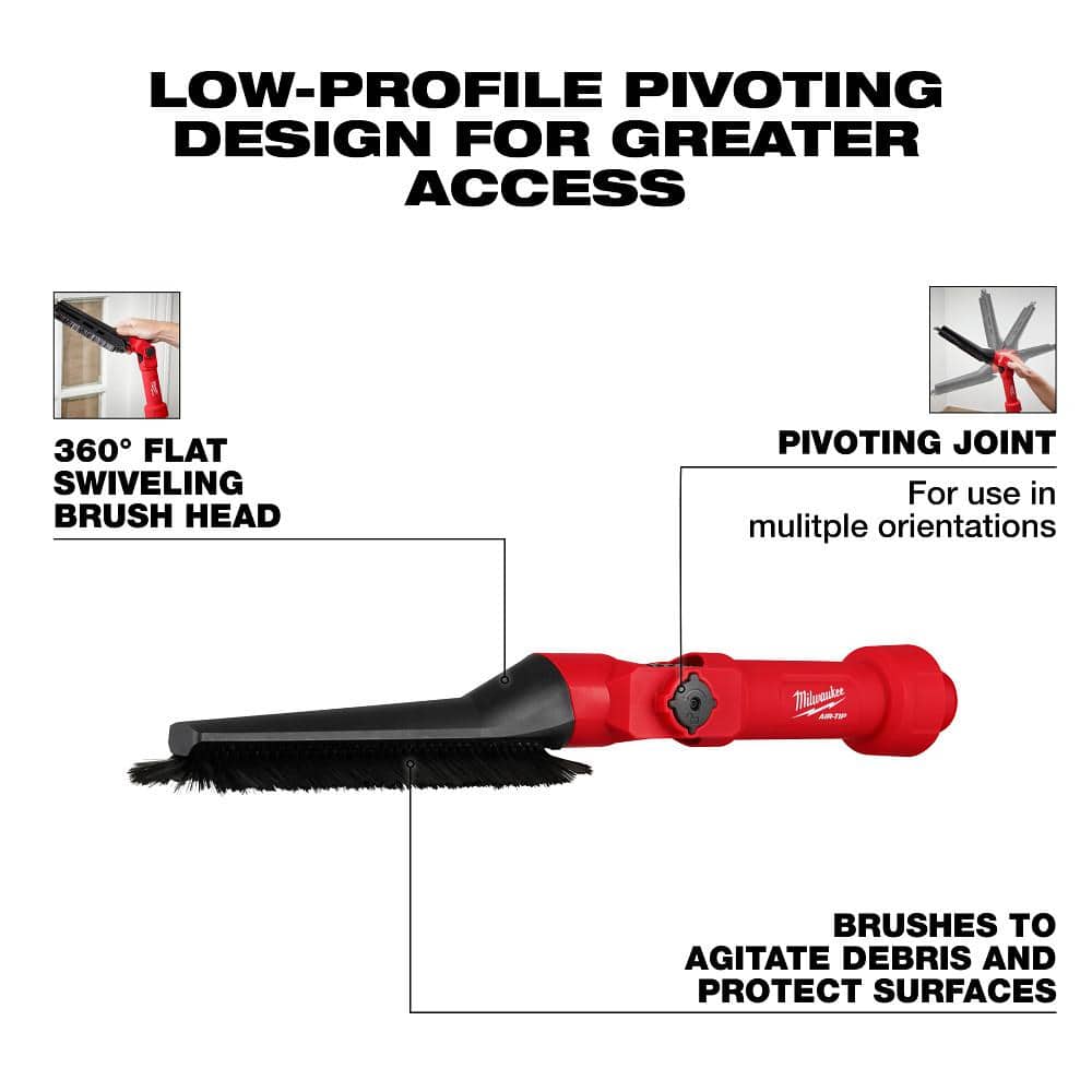 Milwaukee AIR-TIP 1-1/4 in. – 2-1/2 in. Low-Profile Pivoting Brush Wet/Dry Shop Vacuum Attachment (1-Piece)