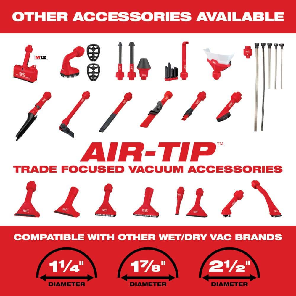 Milwaukee AIR-TIP 1-1/4 in. to 2-1/2 in. Utility Nozzle & 2-in-1 Utility Brush Attachment Kit for Wet/Dry Shop Vacuums (2-Piece)