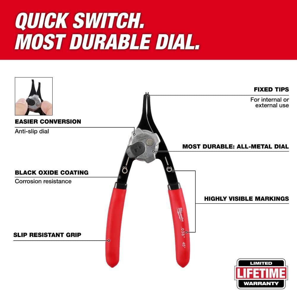 Milwaukee Convertible Snap Ring Pliers Set (9-Piece) – Model 48-22-6539