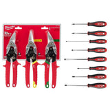 Milwaukee Straight-Cut Offset Aviation Snip 3-Pack with Screwdriver Set, 8-Piece