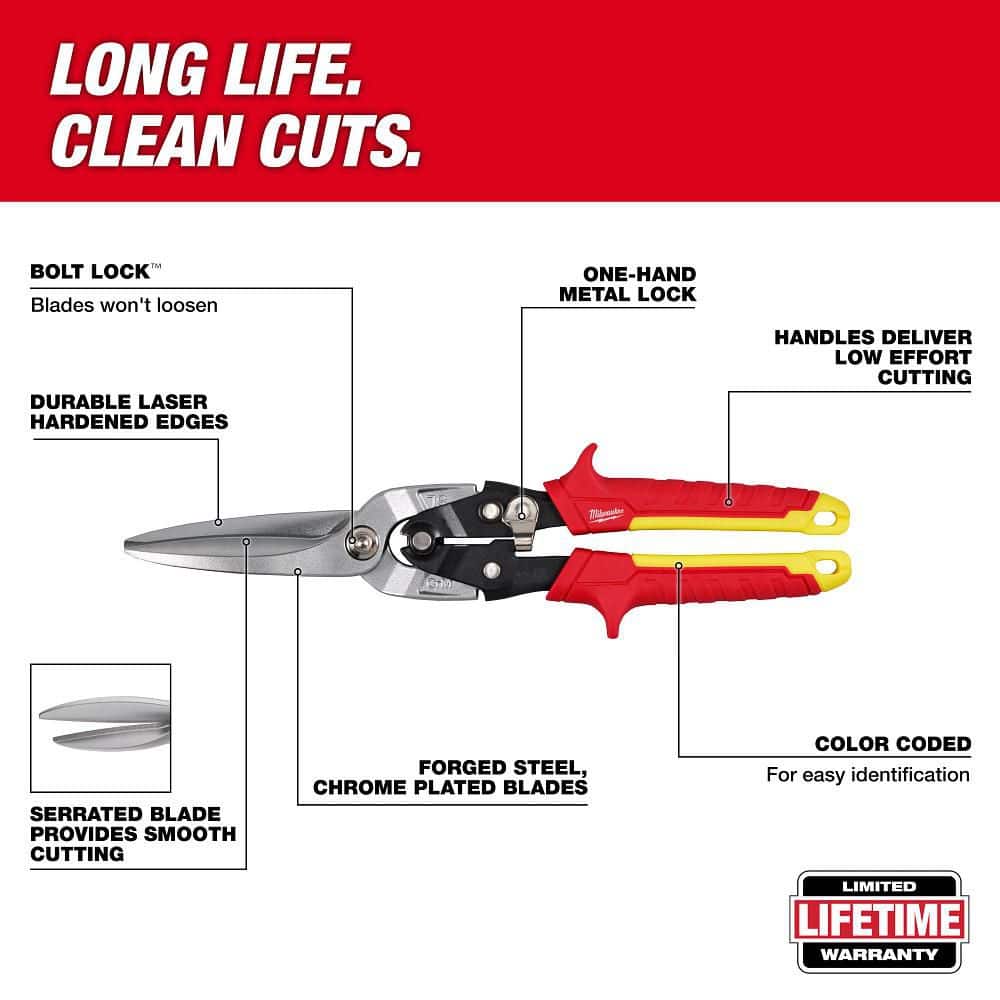 Milwaukee 11.5 in. Long Straight-Cut Aviation Snips, 3 in. Blade, Model 48-22-4567