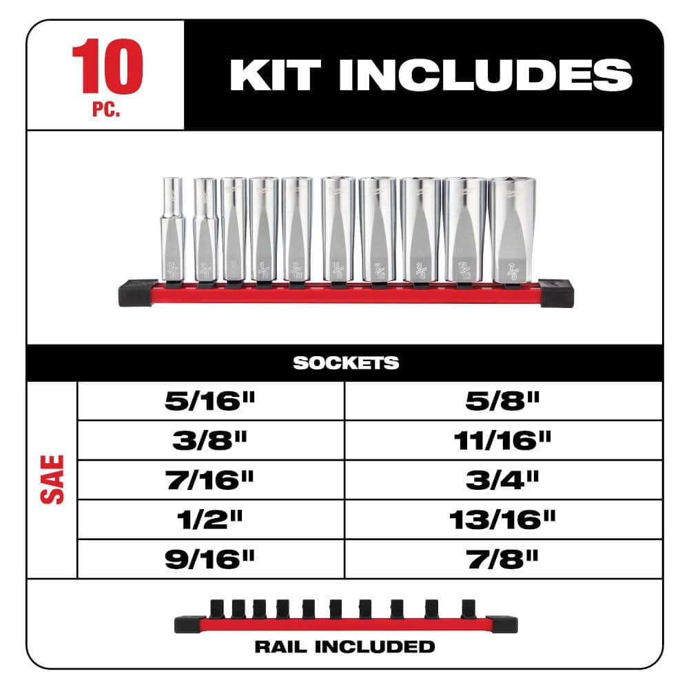 Milwaukee 3/8 in. SAE Low Profile and Deep Well 6-Point Sockets with FOUR FLAT Sides (20-Piece)