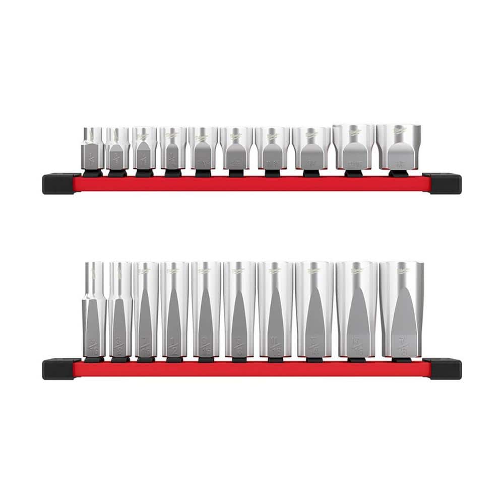 Milwaukee 3/8 in. SAE Low Profile and Deep Well 6-Point Sockets with FOUR FLAT Sides (20-Piece)