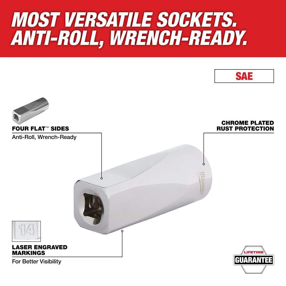 Milwaukee 3/8 in. SAE & Metric Low Profile 6-Point Socket Set with FOUR FLAT Sides, 20-Piece