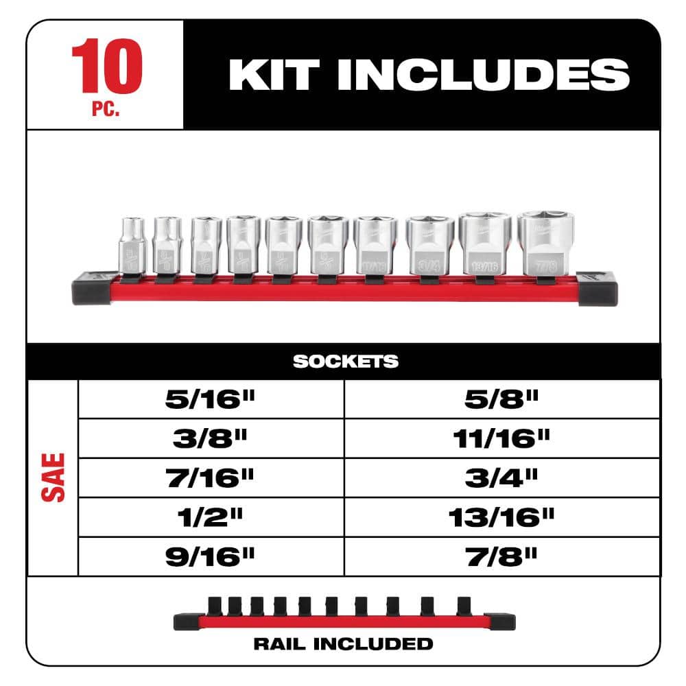Milwaukee 3/8 in. SAE & Metric Low Profile 6-Point Socket Set with FOUR FLAT Sides, 20-Piece