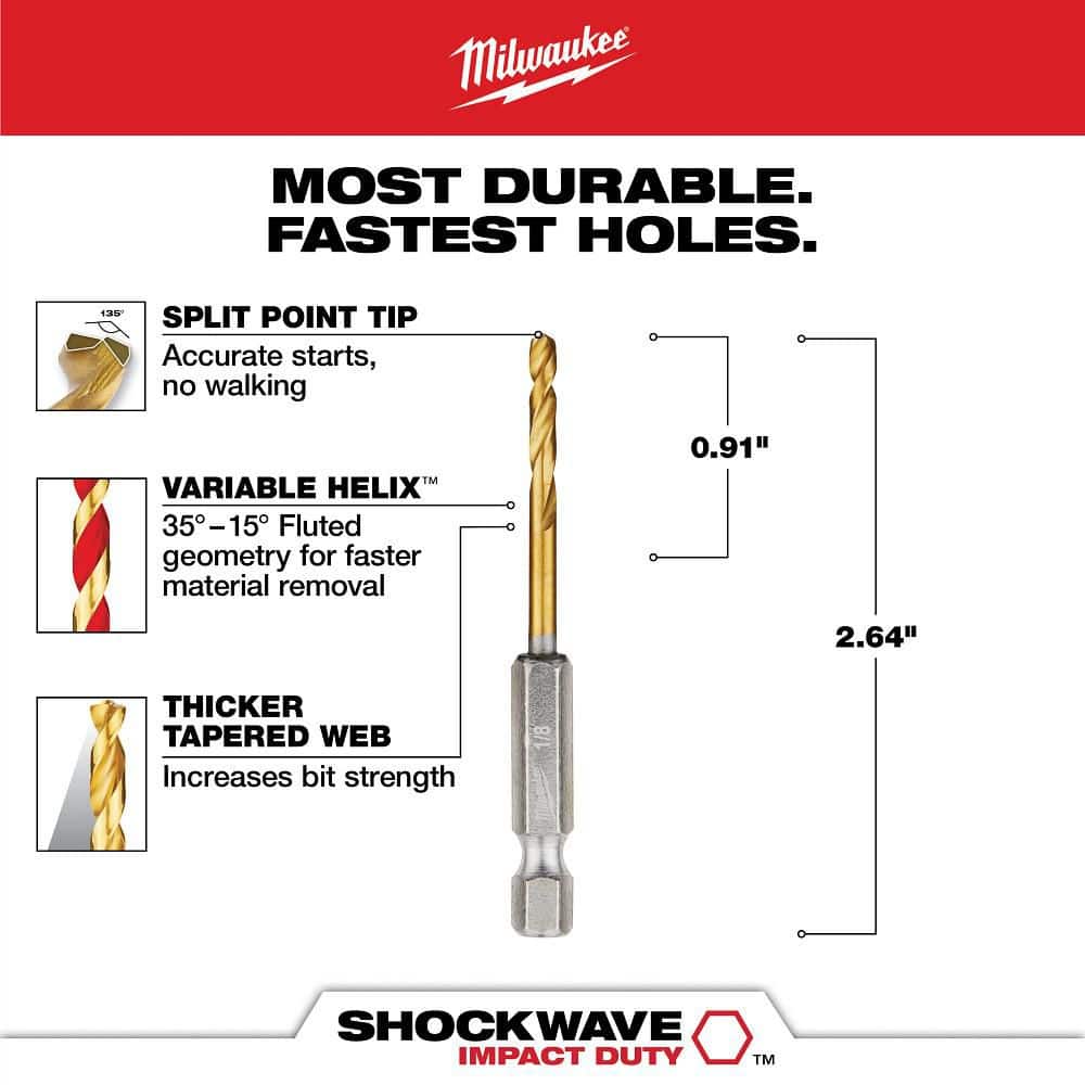 Milwaukee SHOCKWAVE 1/8 in. RED HELIX Titanium Twist Drill Bit (2-Pack)