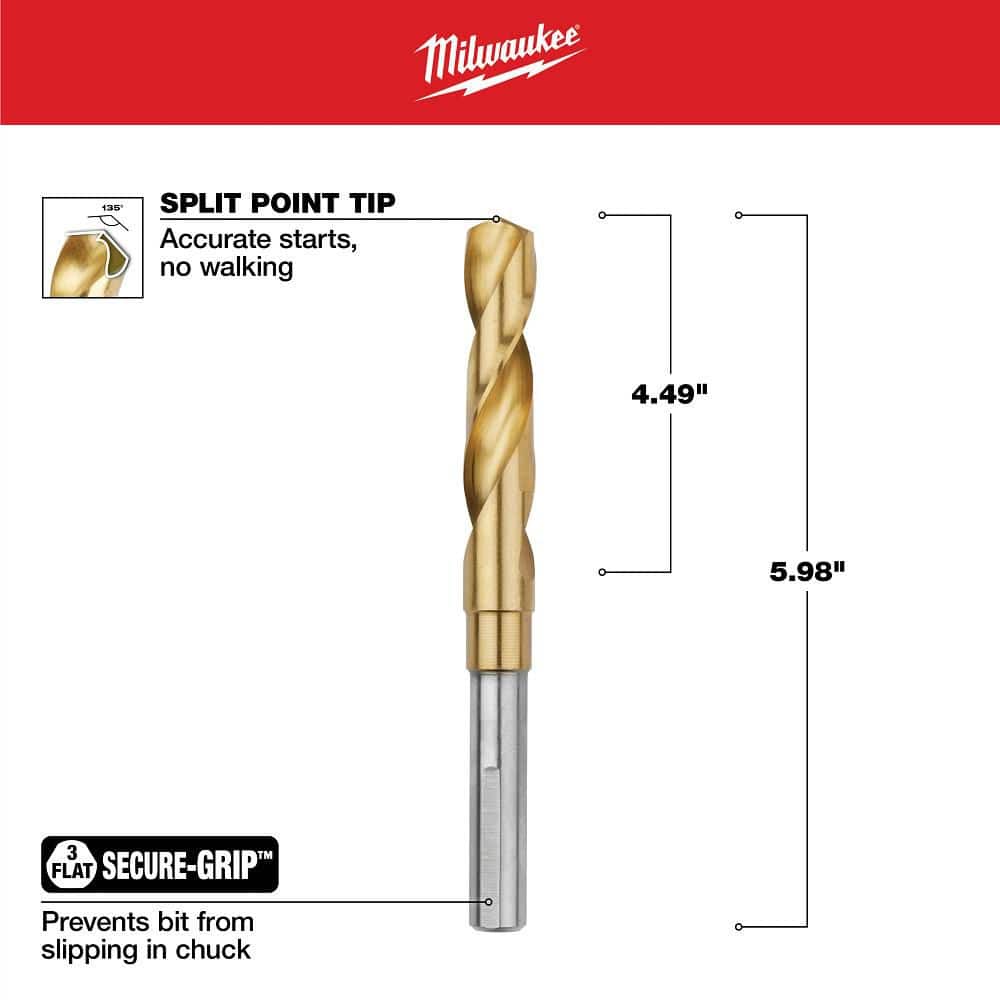 Milwaukee 5/8 in. Titanium Silver & Deming Drill Bit, 6 in. Length, 1/2 in. 3-Flat Shank