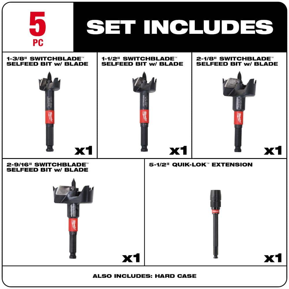 Milwaukee SWITCHBLADE Plumbers Self-Feed Bits Kit, 5-Piece (49-22-5100)