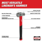 Milwaukee 32 oz. 4-in-1 Lineman's Hammer, Fiberglass Handle, 15 in. Length