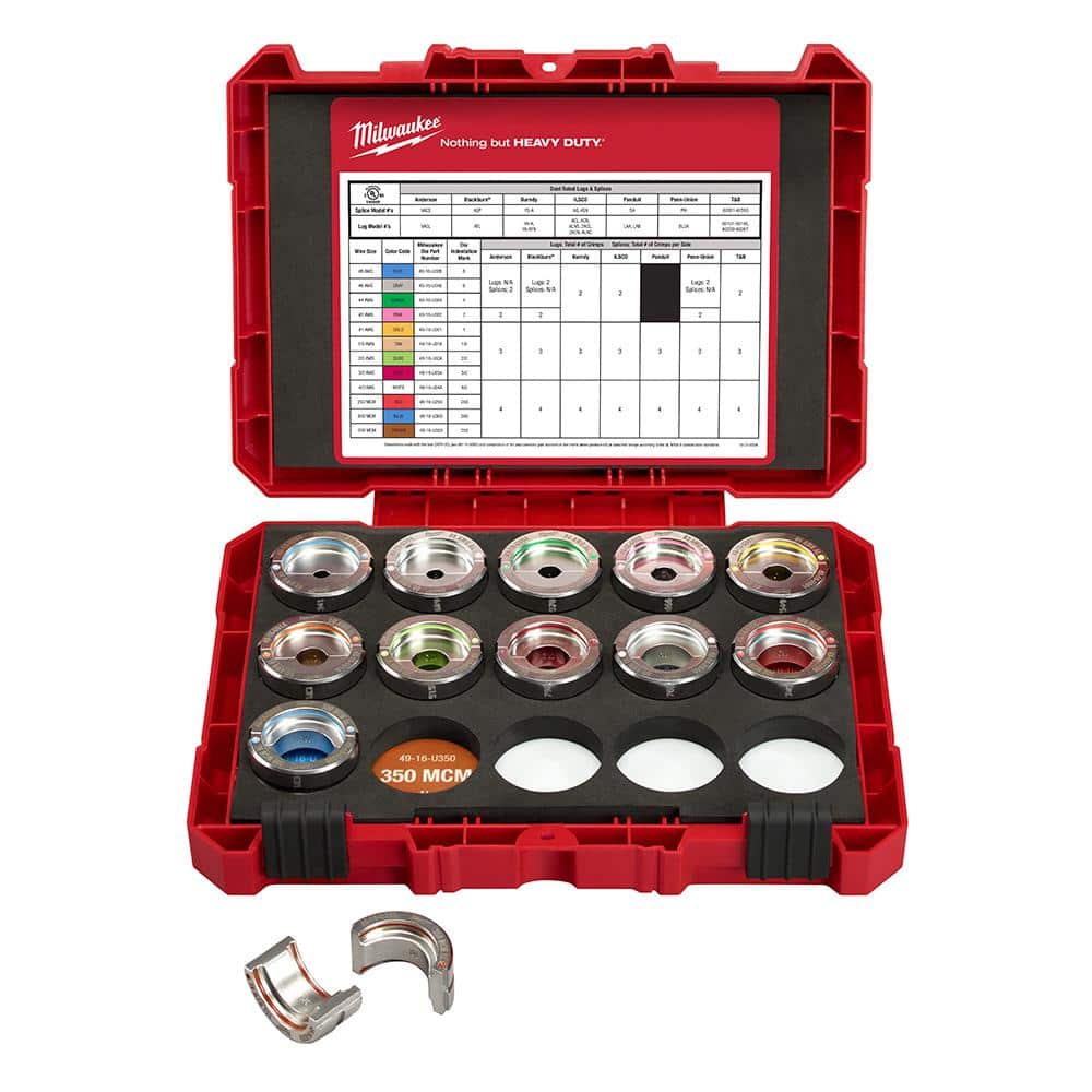 Milwaukee #8–350 MCM Aluminum U‑Style Die Kit, Stainless Steel Dies
