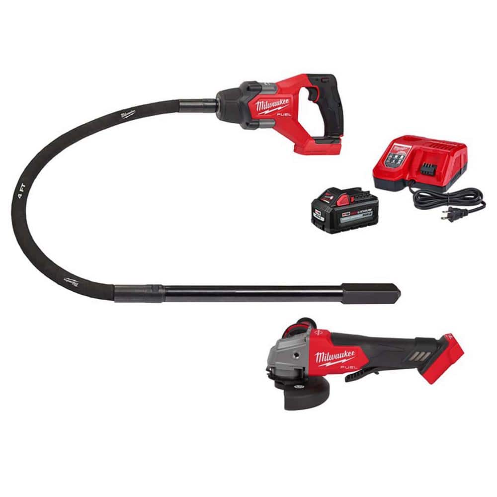 Milwaukee M18 FUEL 18V Brushless Cordless 4 ft. Concrete Pencil Vibrator Kit with 6.0Ah Battery & M18 FUEL Grinder