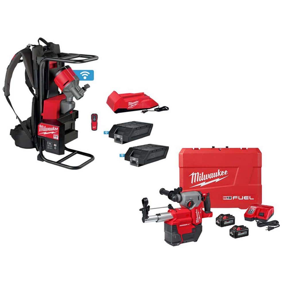 Milwaukee MX FUEL Lithium-Ion Cordless Concrete Vibrator Kit with M18 FUEL 1 in. SDS-Plus Rotary Hammer/Dust Extractor Kit