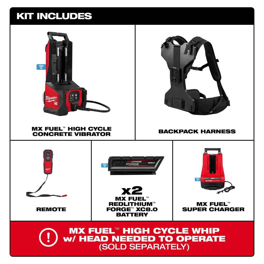 Milwaukee MX FUEL High Cycle Concrete Vibrator Kit with (2) FORGE XC 8.0 Batteries and (1) MX FUEL Super Charger