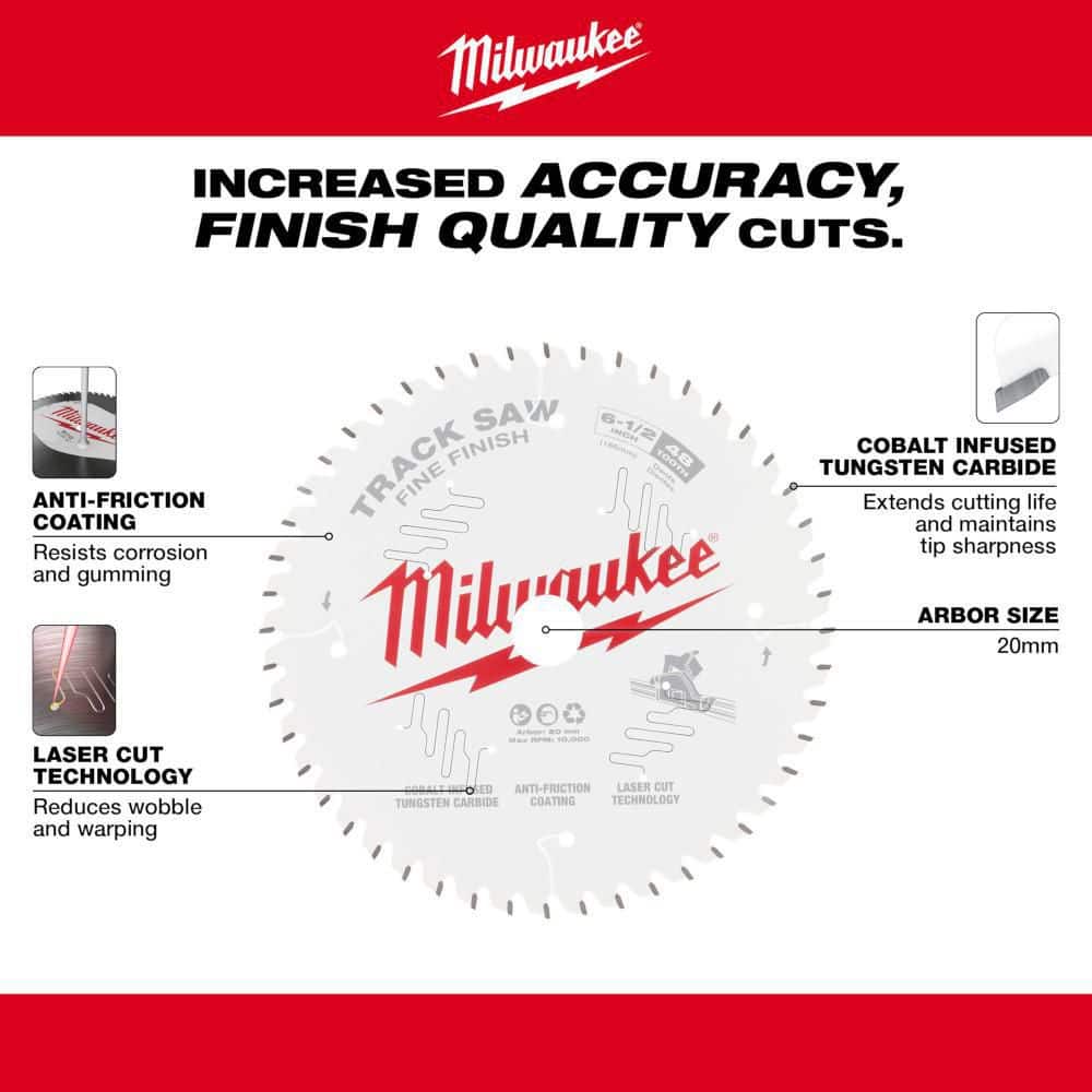 Milwaukee 6-1/2 in. x 48-Tooth Fine Finish Track Saw Blade, 20mm Arbor (1-Pack)