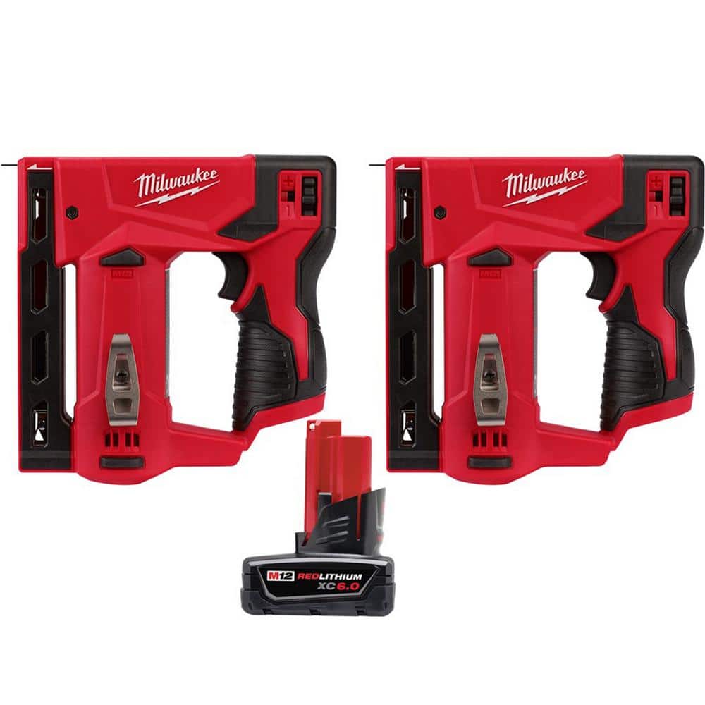 Milwaukee M12 12V Lithium‑Ion Cordless 3/8 in. Crown Stapler Combo with 6.0Ah XC Battery Pack (2 Tools)