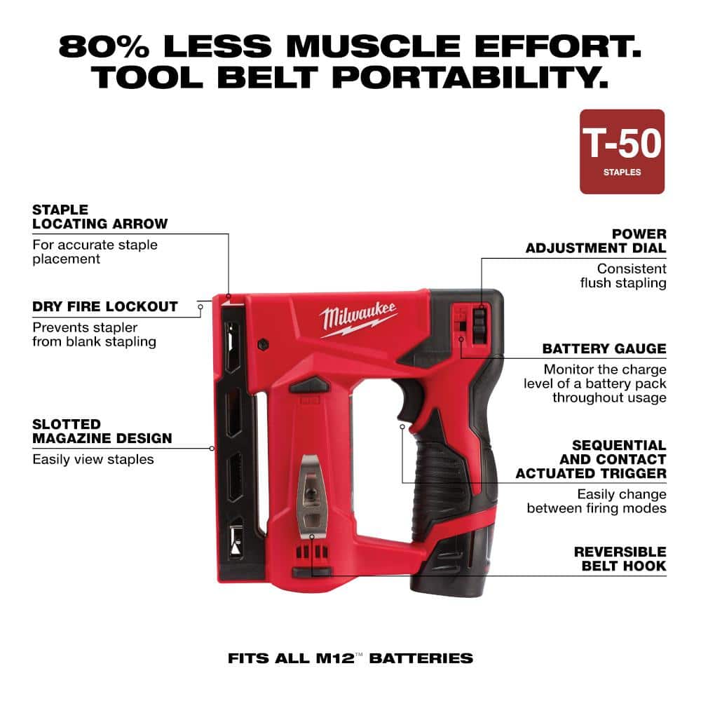 Milwaukee M12 12-Volt Lithium-Ion Cordless 3/8 in. Crown Stapler with M12 2.0Ah Battery