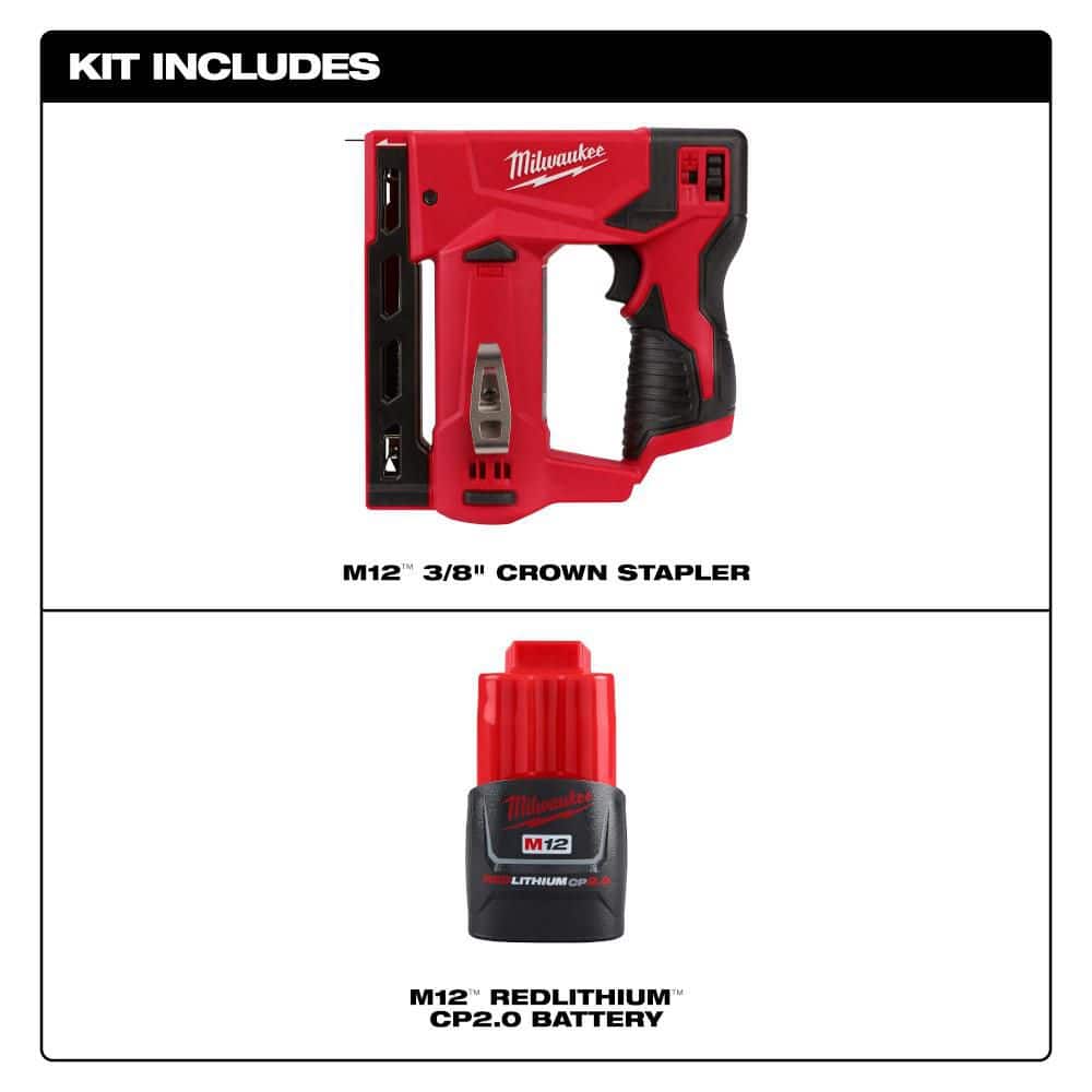 Milwaukee M12 12-Volt Lithium-Ion Cordless 3/8 in. Crown Stapler with M12 2.0Ah Battery