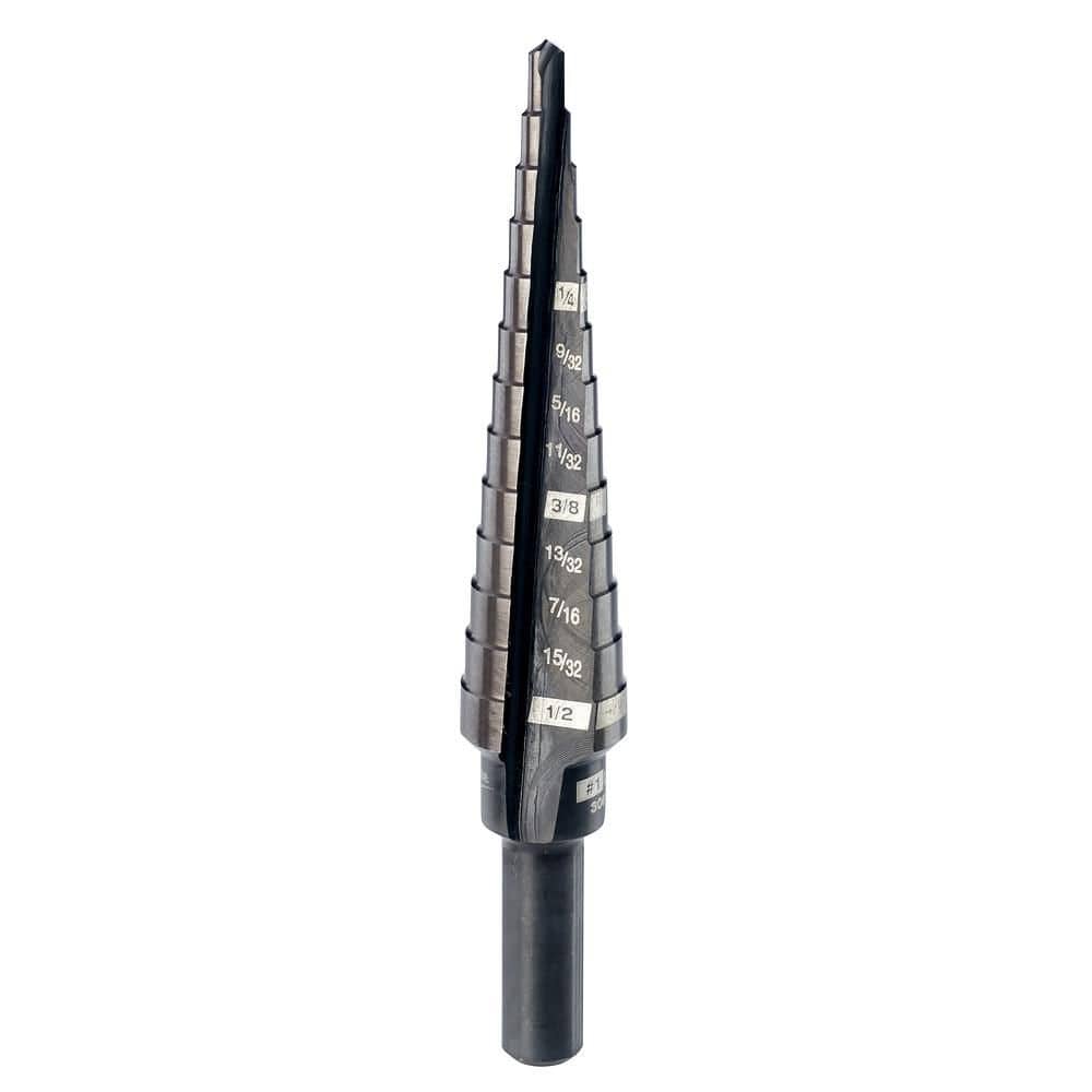 Milwaukee #1 Black Oxide Step Drill Bit, 1/8 in. – 1/2 in., 1/32 in. Increments (13 Steps)