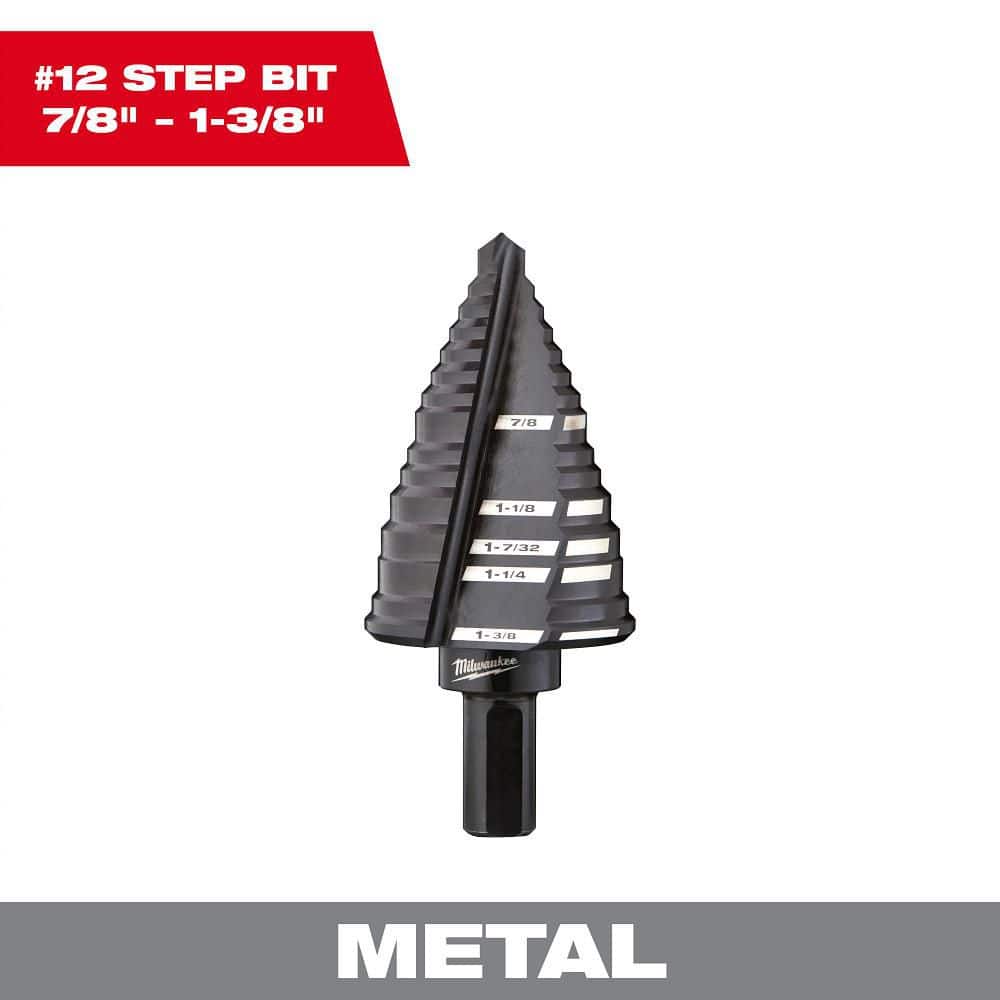 Milwaukee #12 Step Drill Bit, 7/8 in. to 1-3/8 in., Black Oxide, 12-Step