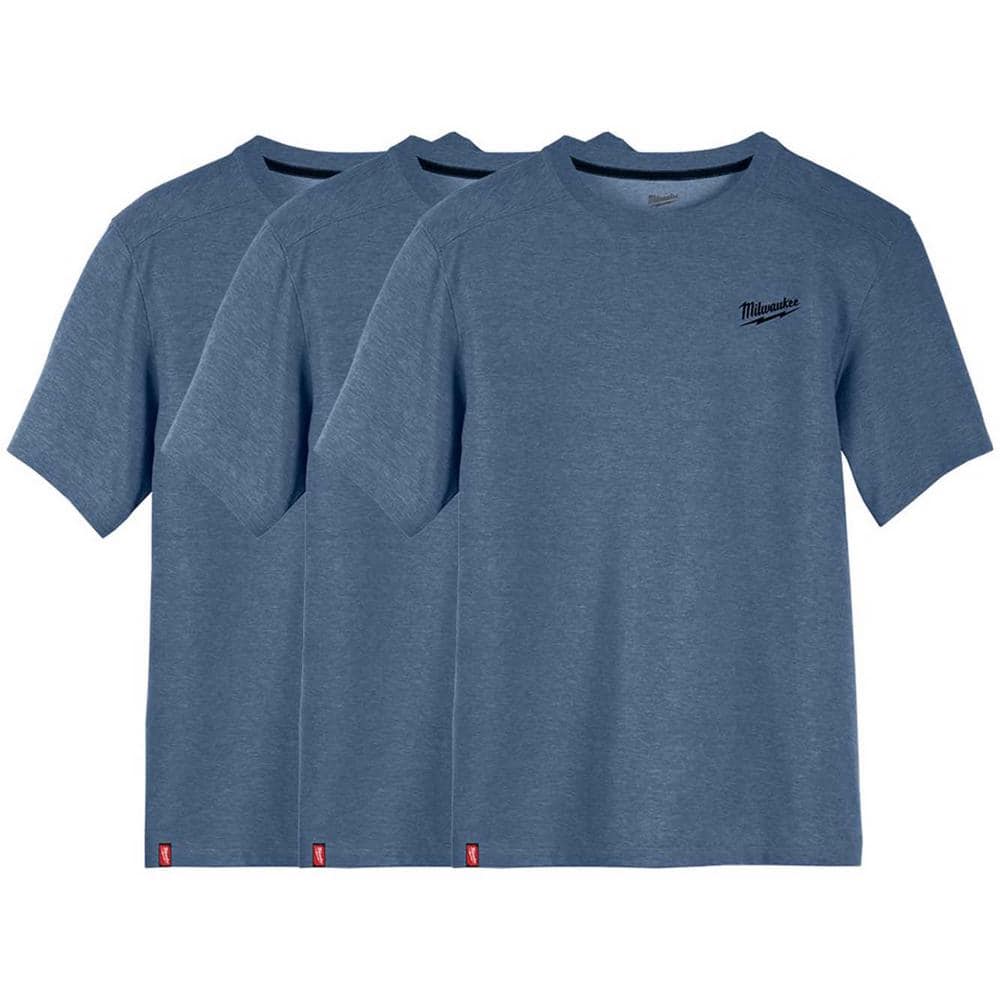 Milwaukee Men's Large Blue Cotton/Polyester Short-Sleeve Hybrid Work T-Shirt (3-Pack)