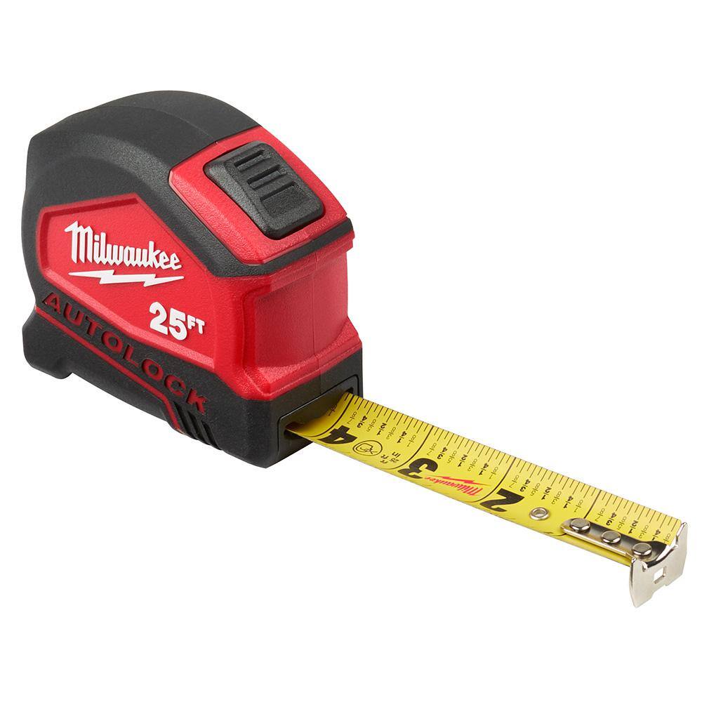Milwaukee 25 ft. Compact Auto-Lock Tape Measure, Nylon-Coated Blade, 12 ft Reach (2-Pack)