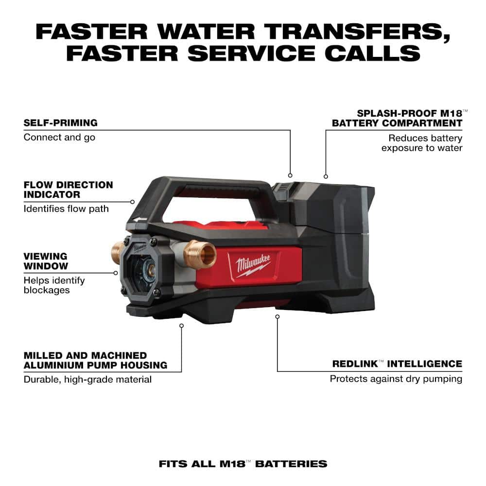 Milwaukee M18 18-Volt 1/4 HP Lithium-Ion Cordless Transfer Pump, Tool-Only (2771-20)