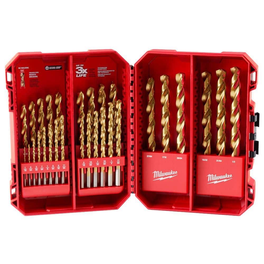 Milwaukee Thunderbolt Titanium Drill Bit Set, 29-Piece (135° Split Point, 3-Flat Shank)