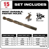 Milwaukee Cobalt RED HELIX Twist Drill Bit Set for Drill Drivers, 15-Piece (Model 48-89-2331)