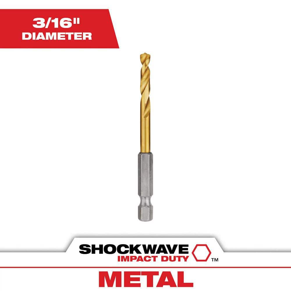 Milwaukee SHOCKWAVE 3/16 in. Titanium Twist Drill Bit, 3 in Length, 1/4 in Hex Shank