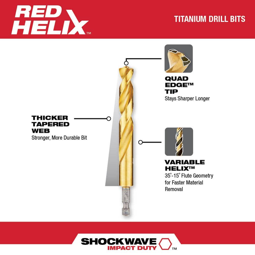 Milwaukee SHOCKWAVE RED HELIX Titanium Drill Bit Set, 29-Piece, 1/4" Hex Shank