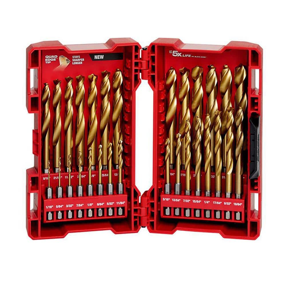 Milwaukee SHOCKWAVE RED HELIX Titanium Drill Bit Set, 29-Piece, 1/4" Hex Shank