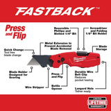 Milwaukee FASTBACK 6-in-1 Folding Knife with 3 in. Blade and General Purpose Utility Blades (50-Pack)