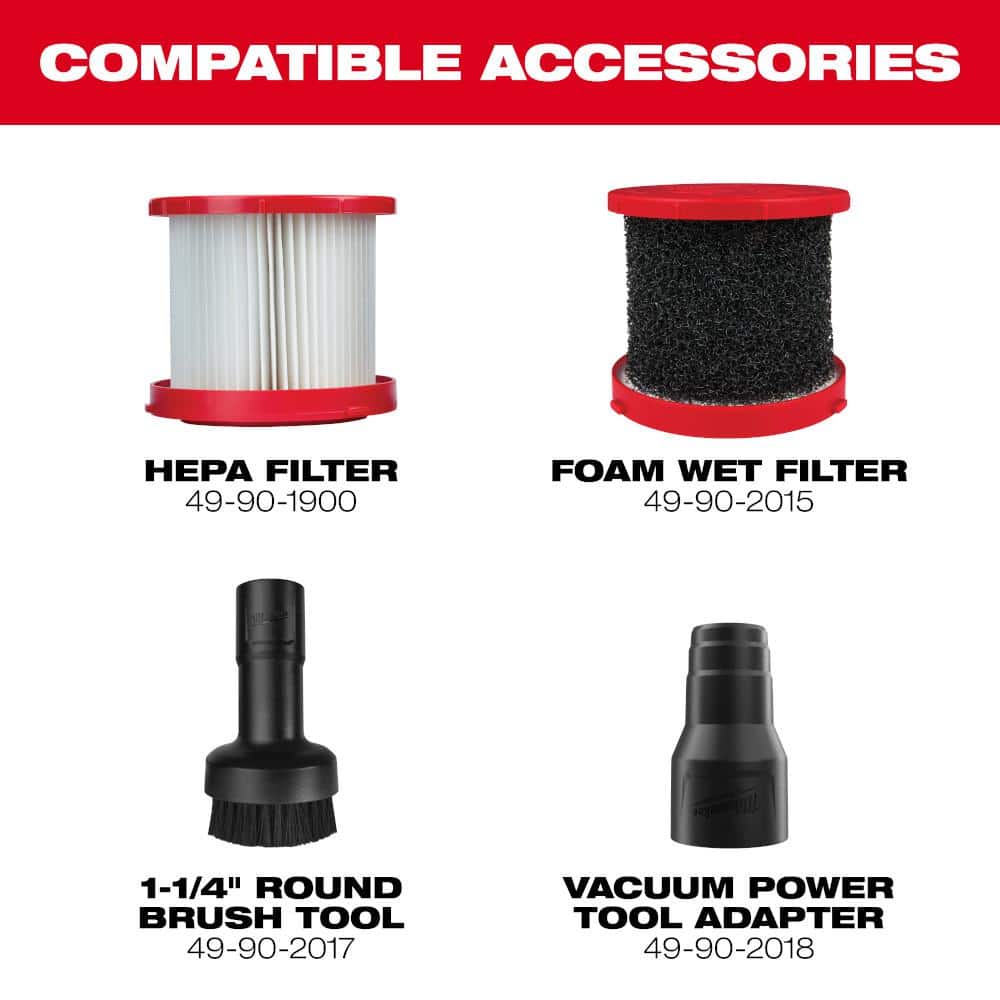 Milwaukee M18 18-Volt 2 Gal. Lithium-Ion Cordless Wet/Dry Vacuum with AIR-TIP 1-1/4 in.–2-1/2 in. Flexible Crevice Tool