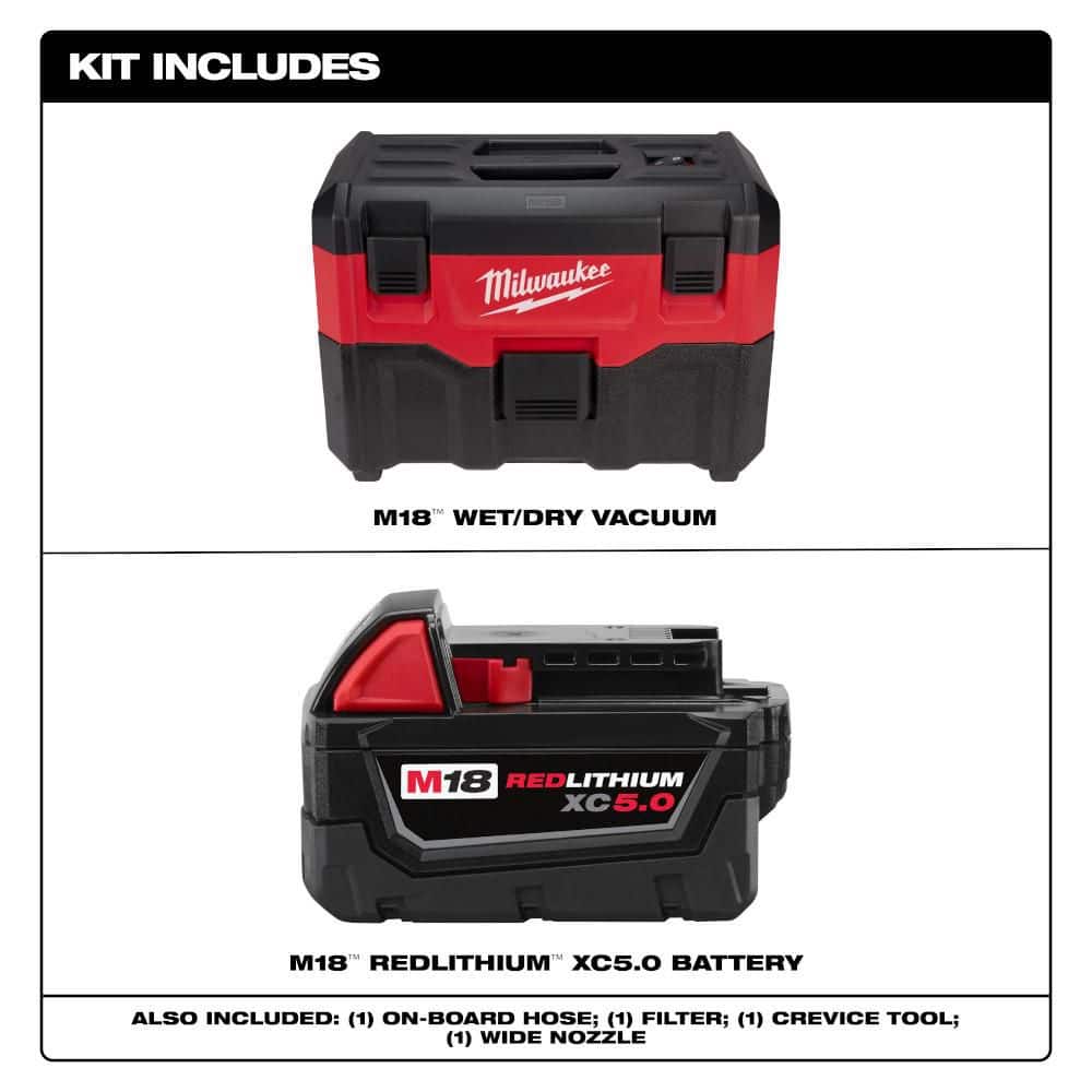 Milwaukee M18 18-Volt 2 Gal. Cordless Wet/Dry Vacuum Kit with 2 M18 High Output 3.0Ah Batteries