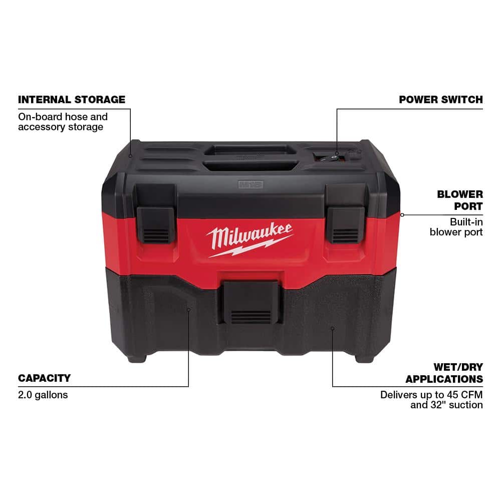 Milwaukee M18 18-Volt 2 Gal. Lithium-Ion Cordless Wet/Dry Vacuum Kit with (2) M18 5.0 Ah Batteries