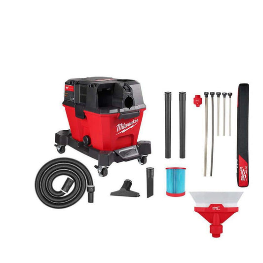 Milwaukee M18 FUEL 6 Gal. Cordless Wet/Dry Shop Vac w/ Filter, Hose and AIR-TIP 1-1/4 in. – 2-1/2 in. Flex Crevice Tool