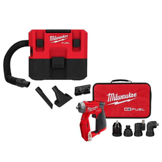 Milwaukee M12 FUEL 12-Volt Cordless 1.6 Gal. Wet/Dry Vacuum & 4-in-1 Installation 3/8 in. Drill/Driver (0960-20 & 2505-20, Tool-Only)