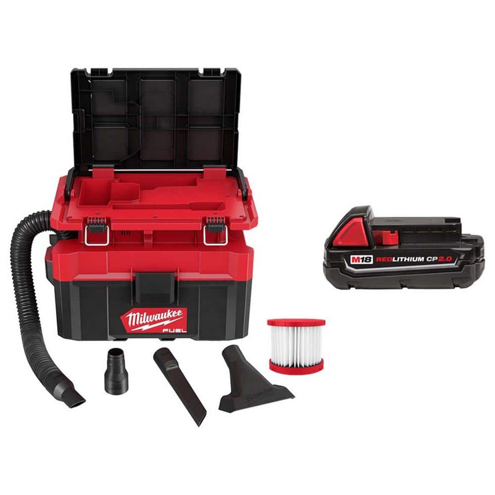 Milwaukee M18 FUEL PACKOUT 18V Cordless 2.5 Gal Wet/Dry Vacuum Kit with 2.0Ah Battery