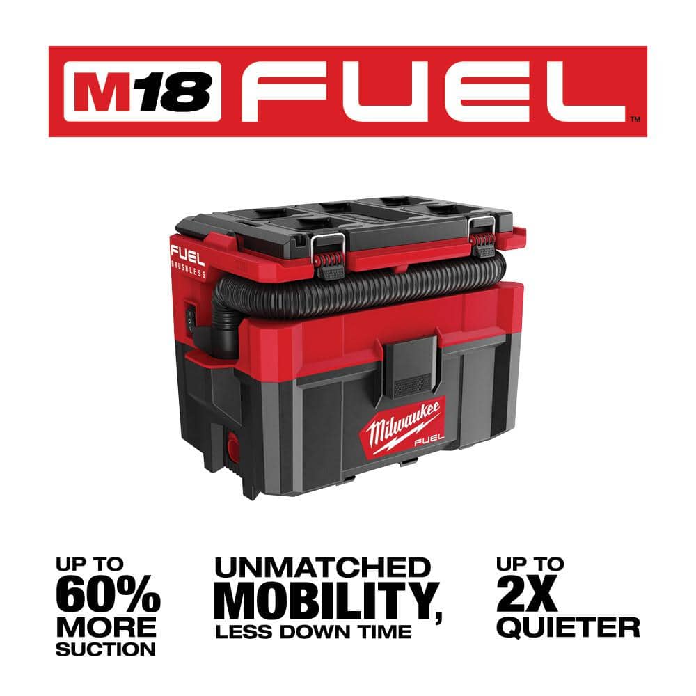 Milwaukee M18 FUEL PACKOUT 18‑Volt Cordless 2.5 Gallon Wet/Dry Vacuum with AIR‑TIP Dust Collector Attachment