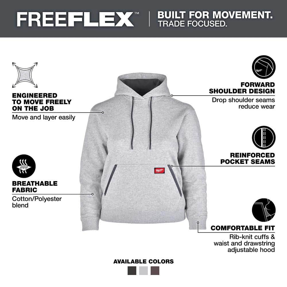Milwaukee Women’s Large Gray Midweight Cotton/Polyester Long-Sleeve Pullover Hoodie