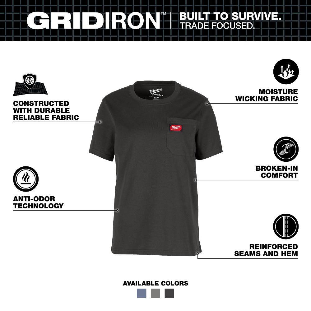 Milwaukee Women’s Large Black GRIDIRON Short Sleeve Pocket T‑Shirt